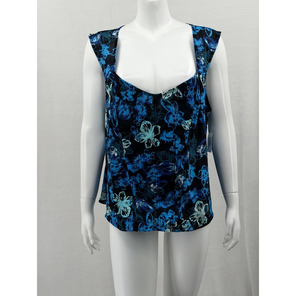 Adore Me Top Womens 3X Blue Black Floral Sheer Stretch Sleeveless Dark Romantic